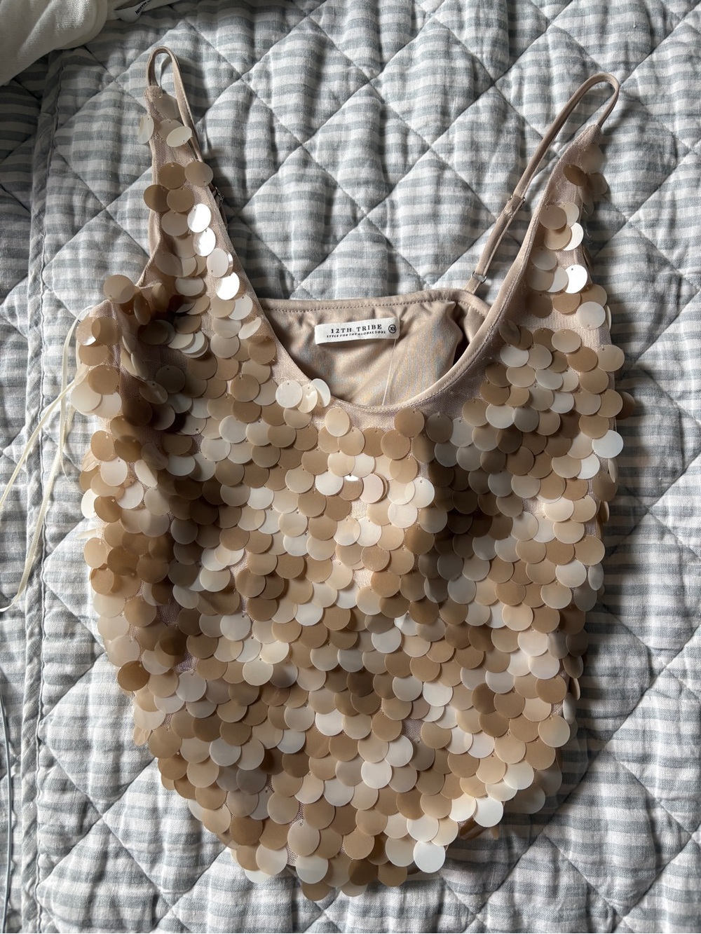 12TH TRIBE Beige Sequin Top